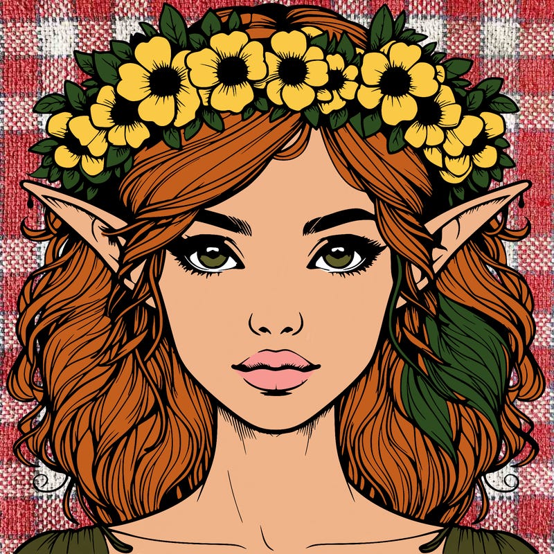 realistic female elf with flower crown