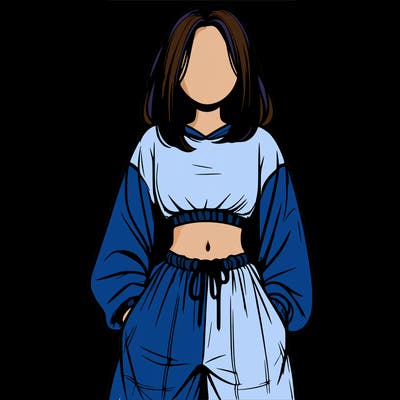realistic girl faceless with baggy pants and a crop top