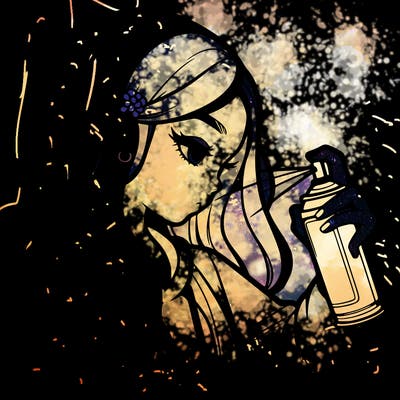 a realistic girl spray painting