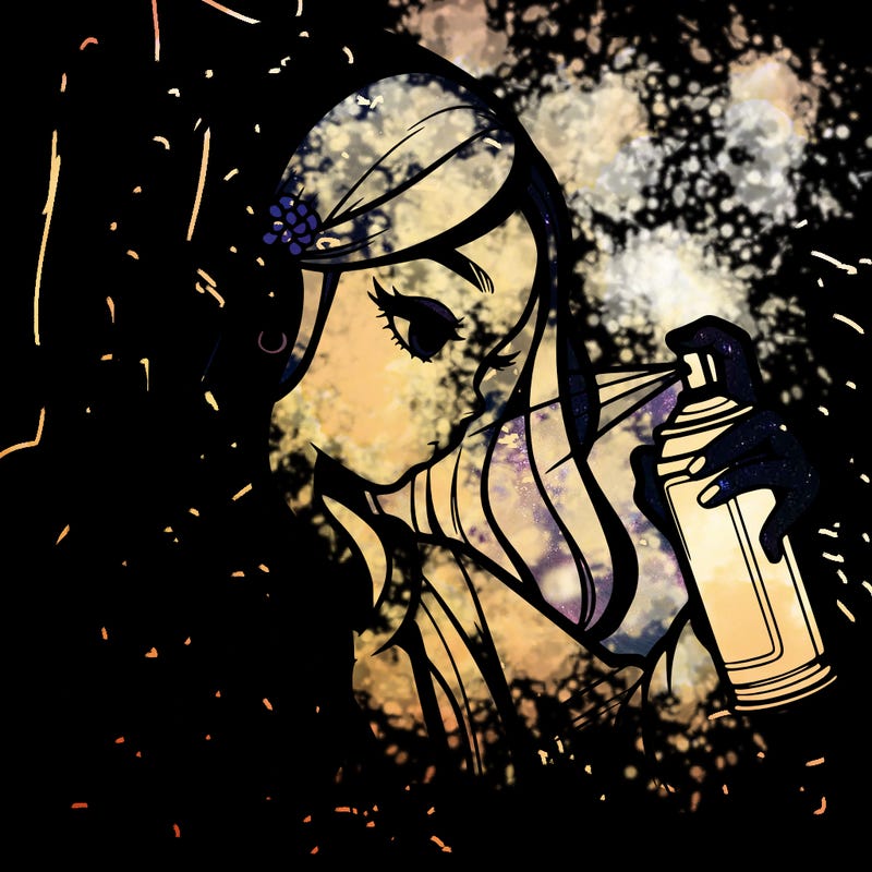 a realistic girl spray painting