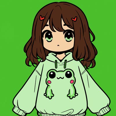 girl wearing frogging sweatshirt