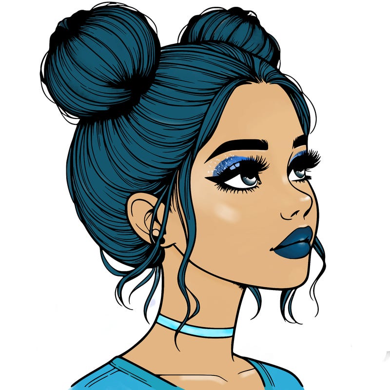 realistic girl with buns on the top of her head