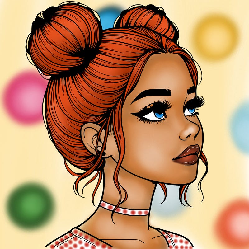 realistic girl with buns on the top of her head