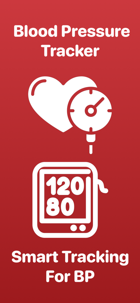 Smart : Blood Pressure app - Smart Blood Pressure app intro screen with heart and monitor icons on a red background