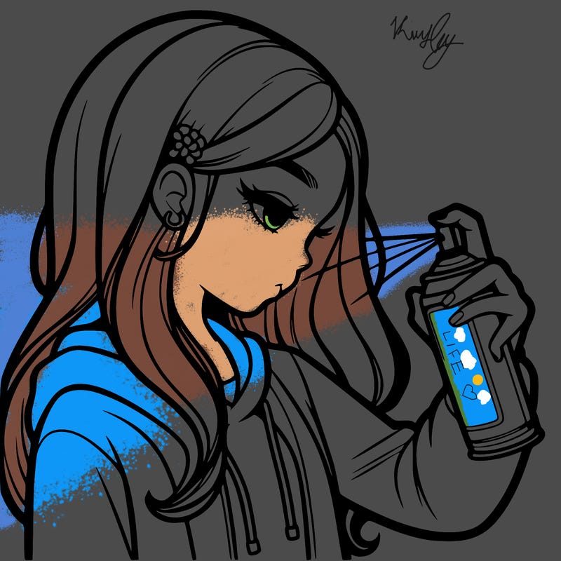 a realistic girl spray painting