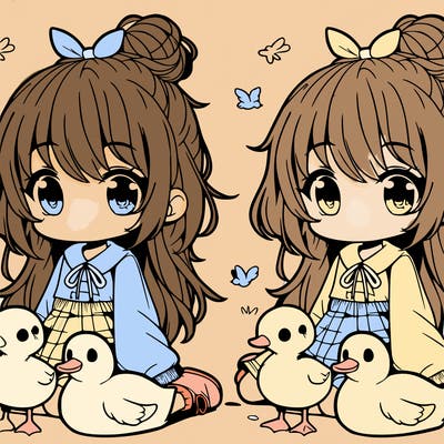 cute manga girl with ducks