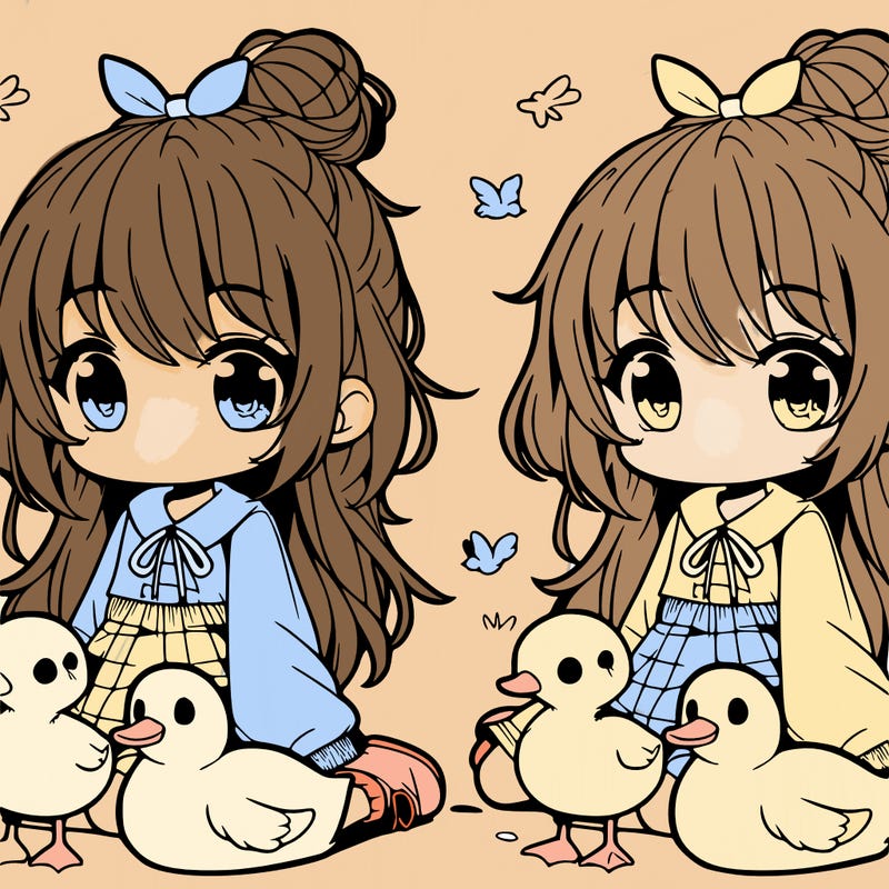 cute manga girl with ducks