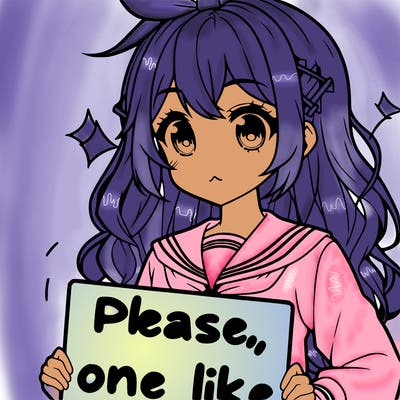 anime looking alike girl holding please one like sign