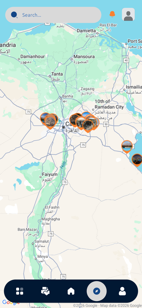 Dar | دار - Mapa de Egipto que muestra listados de propiedades en la aplicación Dar