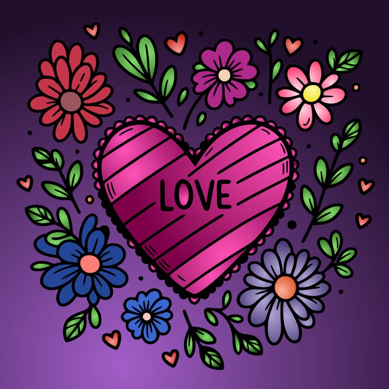 love heart with flowers around it