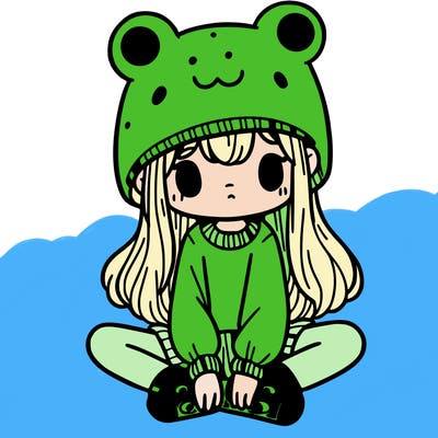 a girl wearing a frog hat and some frog socks