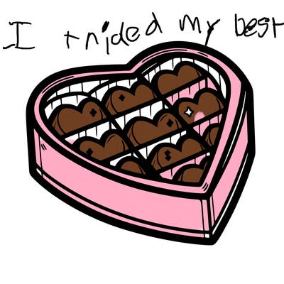 a box of chocolate heart shaped outline.