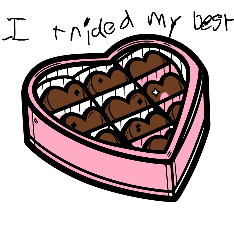 a box of chocolate heart shaped outline.