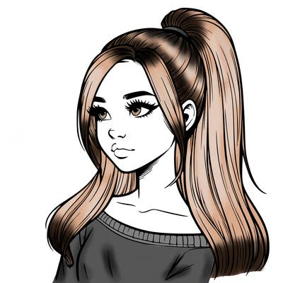 realistic girl with a high ponytail