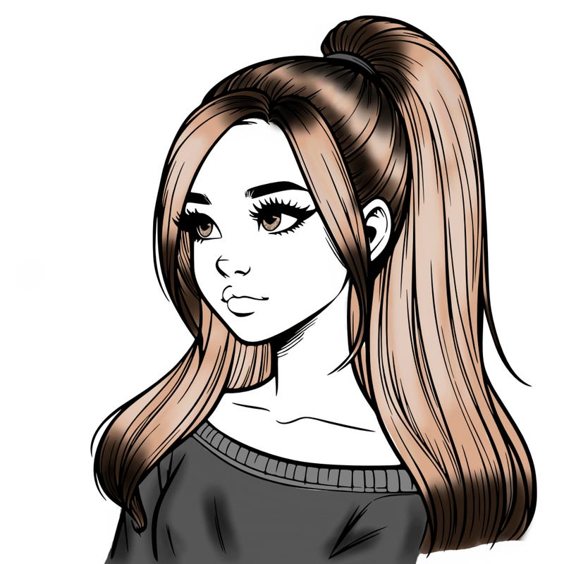 realistic girl with a high ponytail