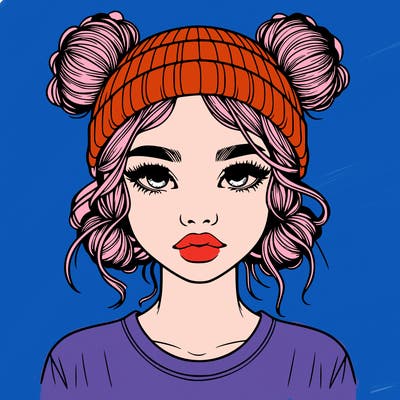 realistic girl with buns in her hair with a beanie on