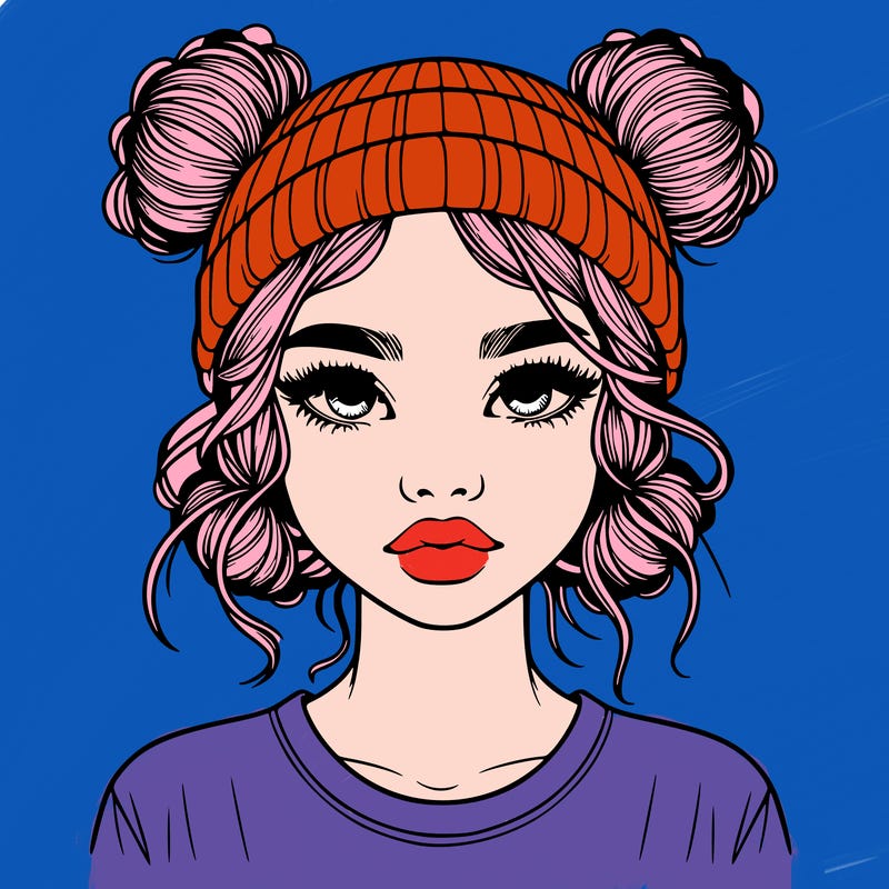 realistic girl with buns in her hair with a beanie on
