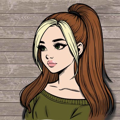 realistic girl with a high ponytail