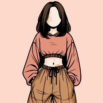 realistic girl faceless with baggy pants and a crop top