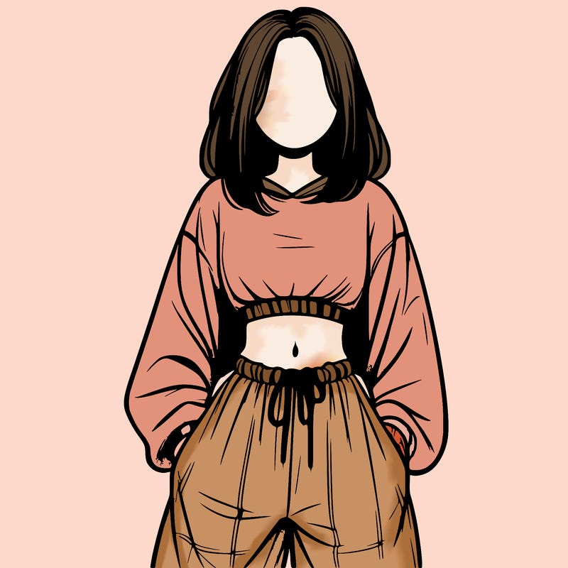 realistic girl faceless with baggy pants and a crop top