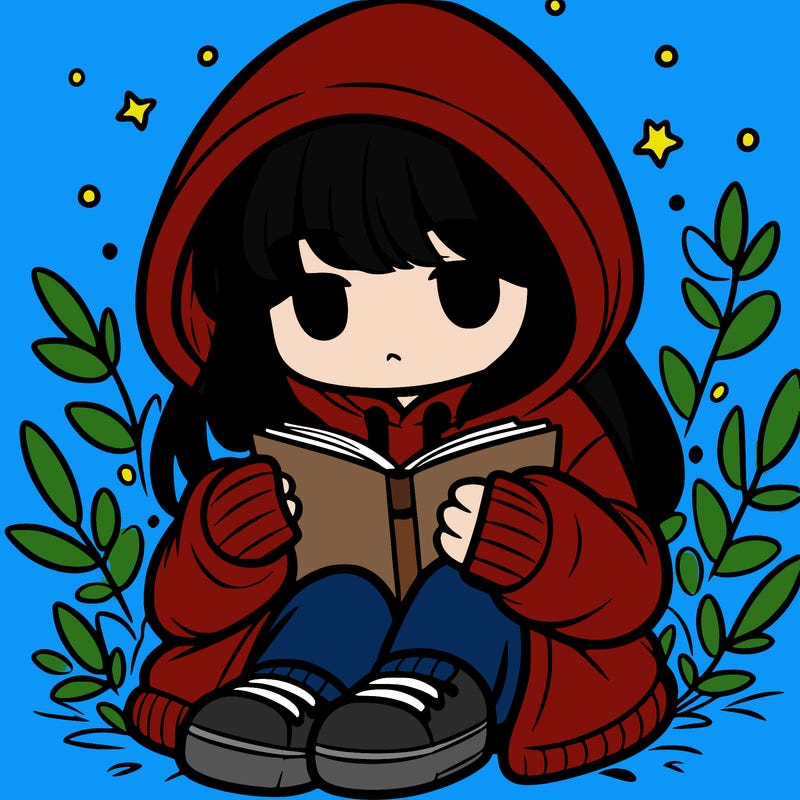 girl in oversized hoodie reading a book