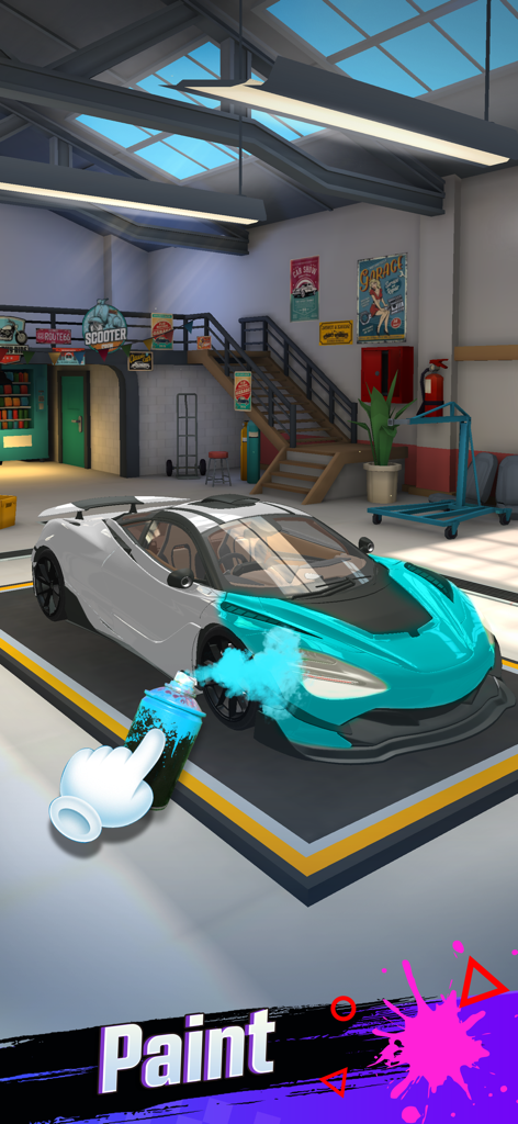 Royal Car Customs - Spray painting a white sports car teal in a garage workshop