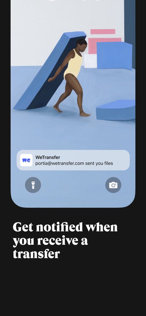WeTransfer app notification on a smartphone lock screen showing files received from a contact.