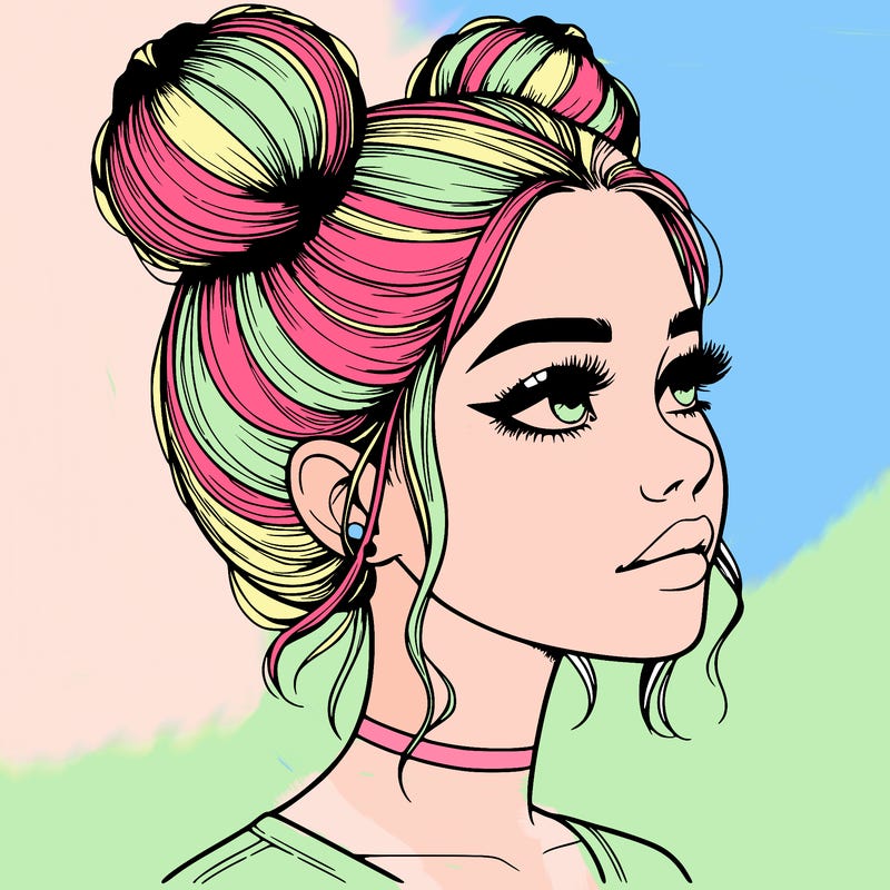 realistic girl with buns on the top of her head