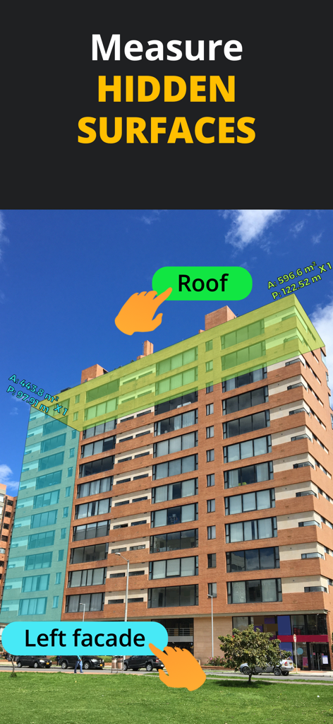 MIDDELO Facade Measuring Tool - Measuring a building roof and side facade using the MIDDELO hidden surface feature