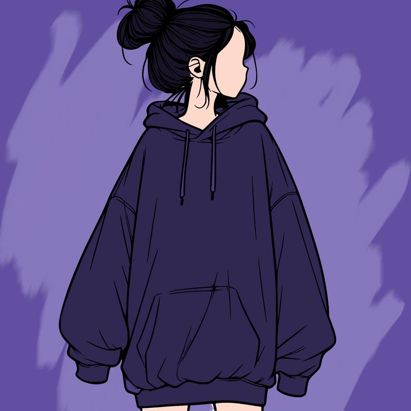 realistic girl with a oversized sweatshirt on and a bun