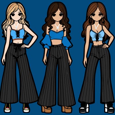 girls with flare pants and crop tops realistic