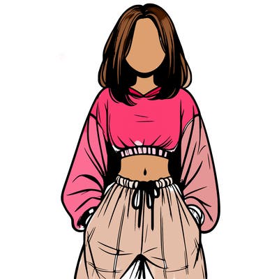 realistic girl faceless with baggy pants and a crop top