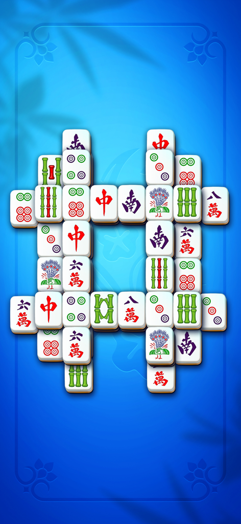 Mahjong Club - Solitaire Game - Classic Mahjong Solitaire tile board layout on a serene blue background