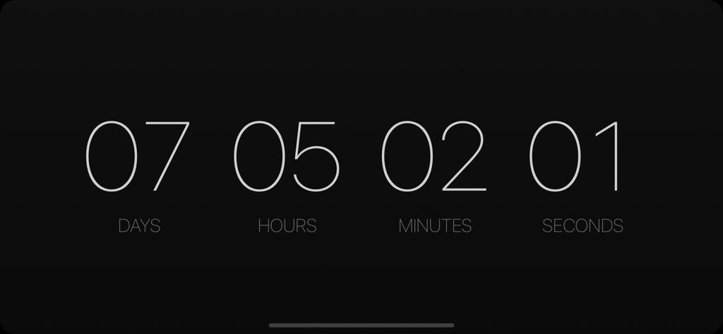 Minimalist digital countdown timer displaying days hours minutes and seconds