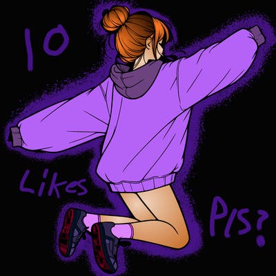 realistic girl jumping with a bun and oversized sweatshirt