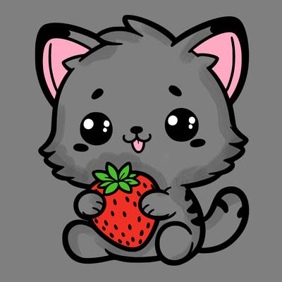 cute cat holding a strawberry