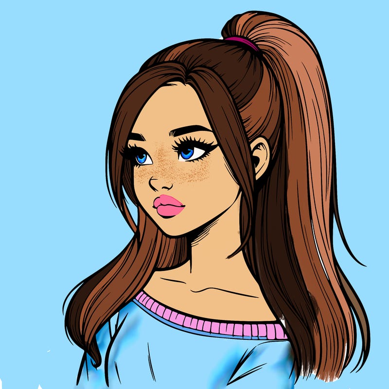 realistic girl with a high ponytail