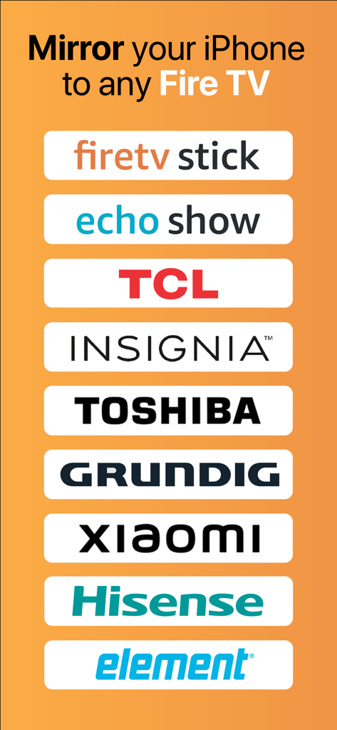 Screen Mirroring for Fire TV - Elenco delle marche di smart TV e dispositivi compatibili per il mirroring dello schermo da iPhone, tra cui Fire TV Stick TCL Insignia e Toshiba