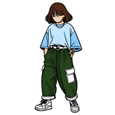 realistic girl with baggy pants