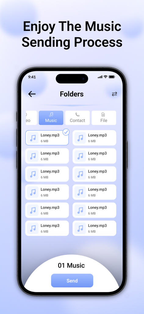 ShareMe – Fast File Sharing - Pantalla de selección de carpeta de música en la aplicación ShareMe para transferencia rápida de archivos