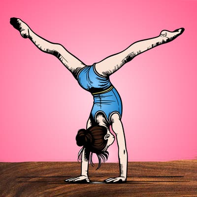 realistic gymnastic hand stand girl in four splits