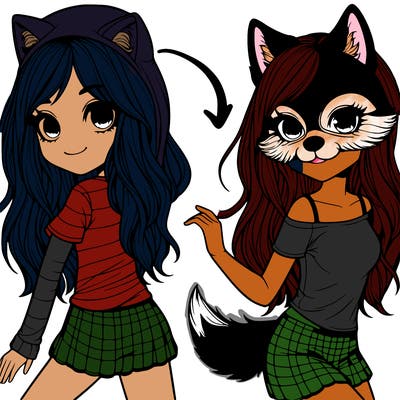 realistic-ish girl with realistic wolf mask and tail