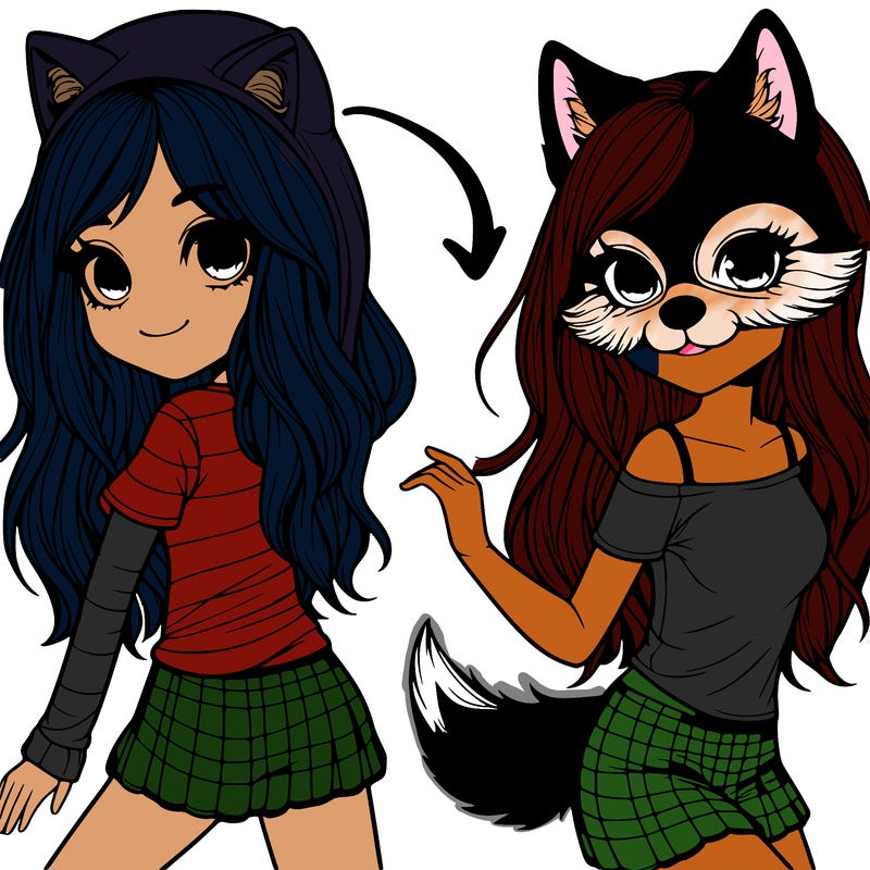 realistic-ish girl with realistic wolf mask and tail