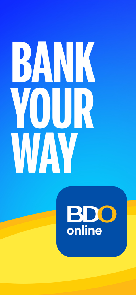 BDO Online mobile app opening screen with the slogan Bank Your Way and the official BDO logo
