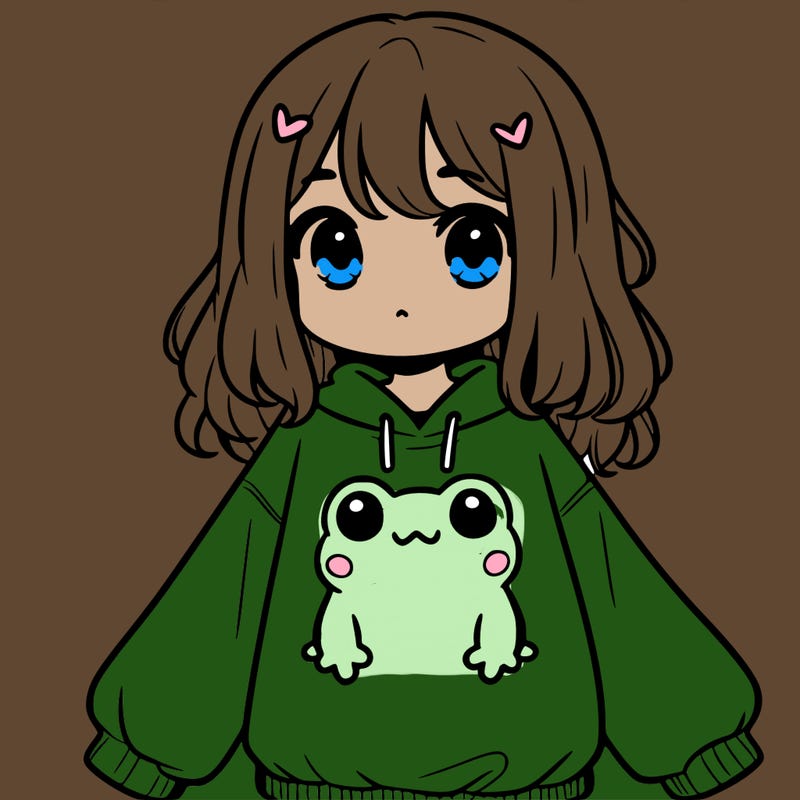 girl wearing frogging sweatshirt
