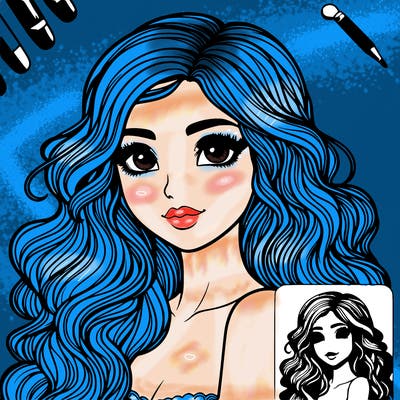 realistic beautiful girl with wavy hair