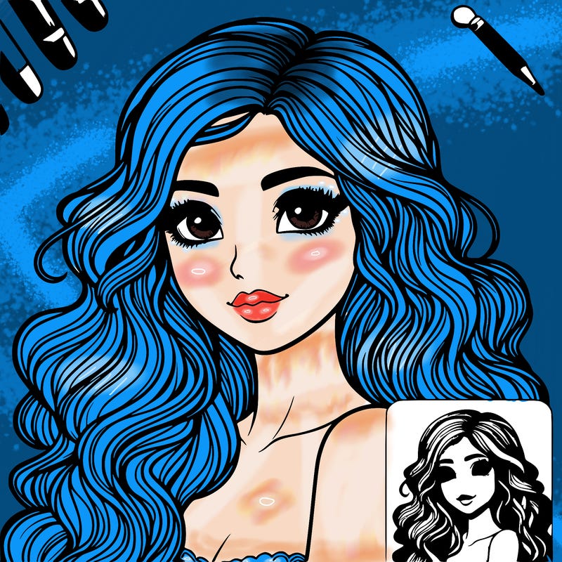 realistic beautiful girl with wavy hair