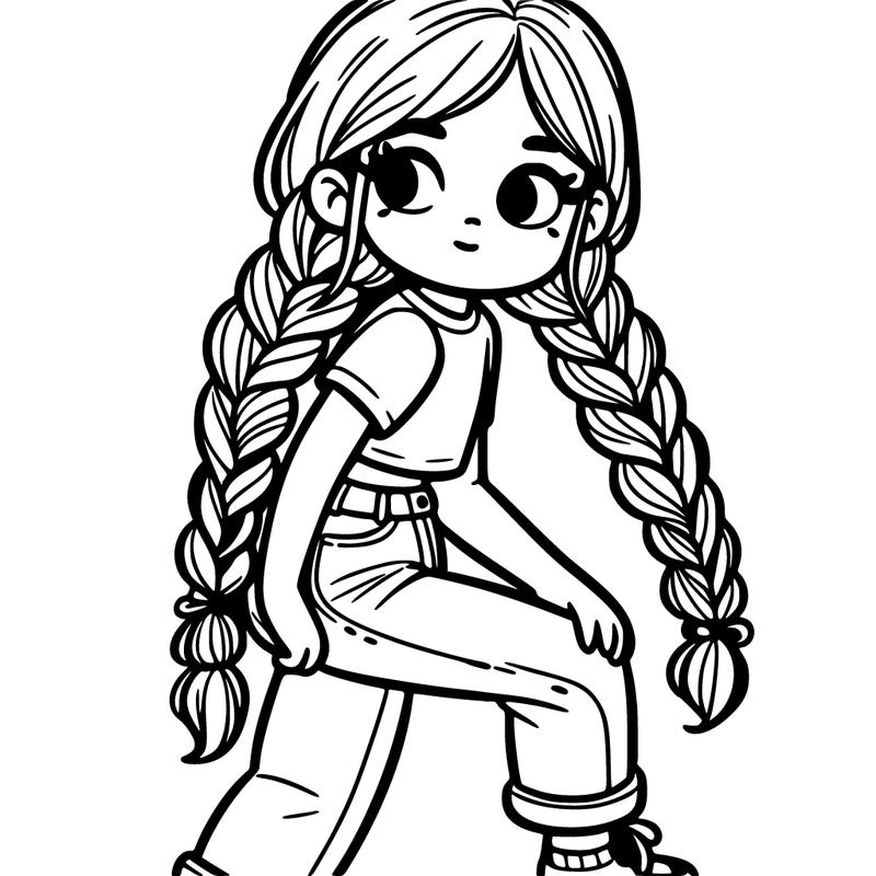 girl with 2 braids and jeans