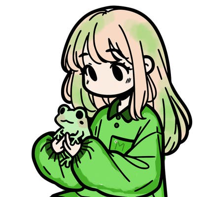 girl with long hair and a oversized shirt. and she is holding a frog