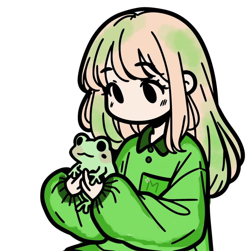 girl with long hair and a oversized shirt. and she is holding a frog